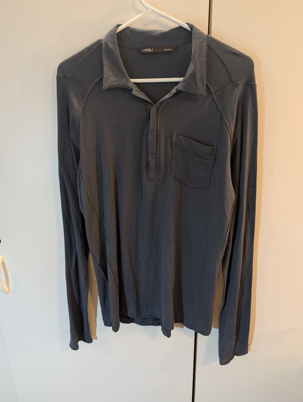 Nau Mens Wool Blend M Long-Sleeve Polo Shirt - Slate Blue Polonium